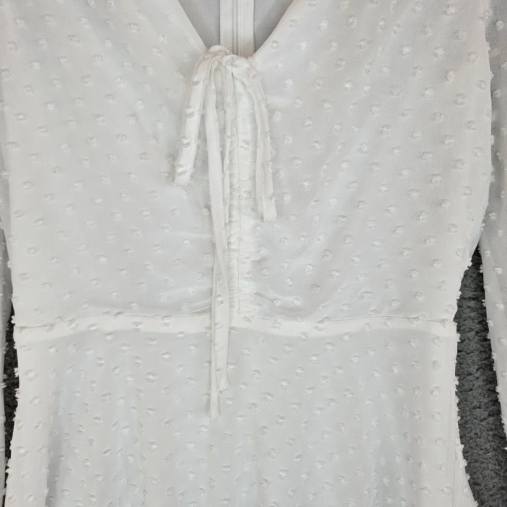 Lulus Womens Wine & Dine White Swiss Dot Mini Dress Sz XS Long Sleeve - Picture 6 of 13